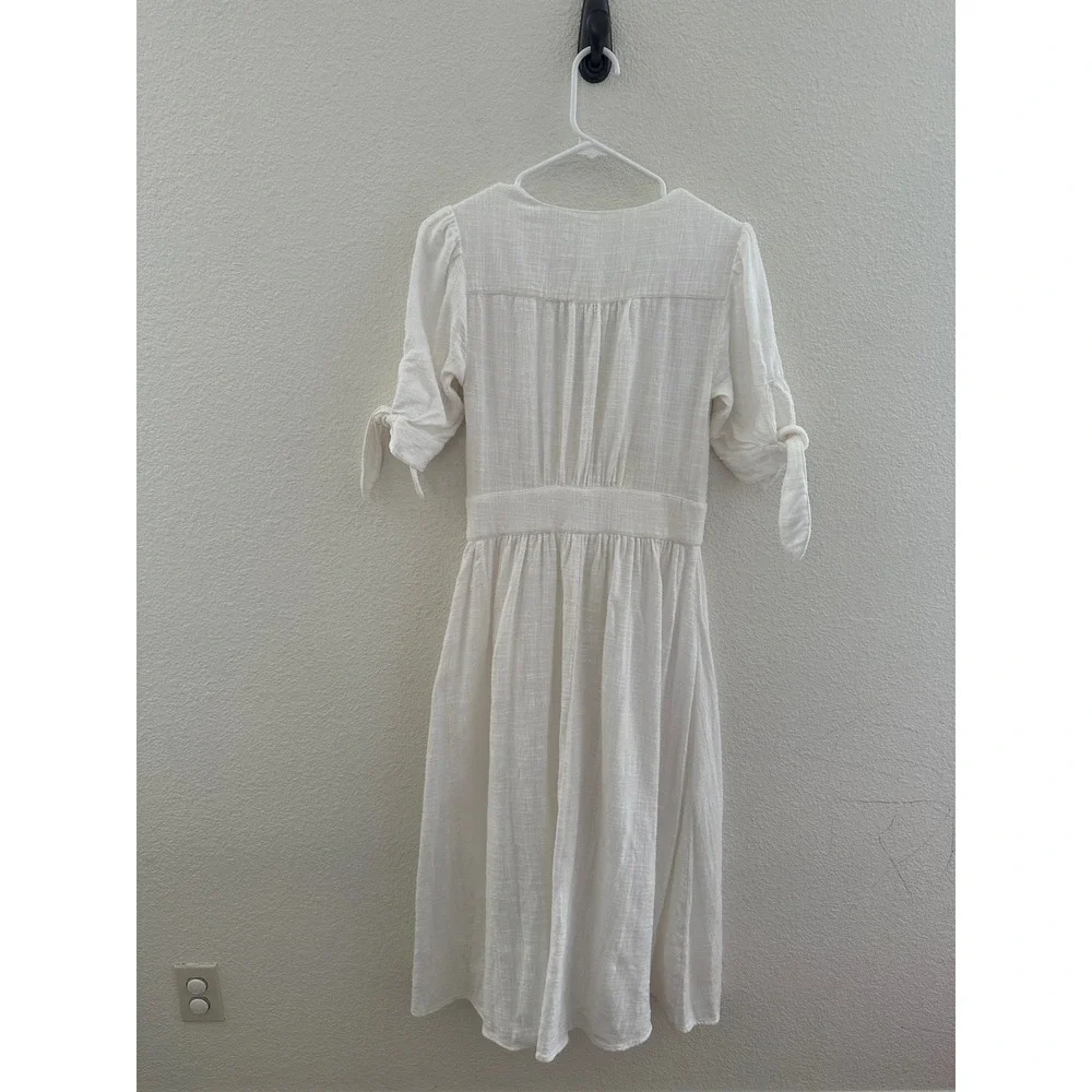 Free People White Cotton V-Neck Button Front Midi Dress Coquette Boho Small
